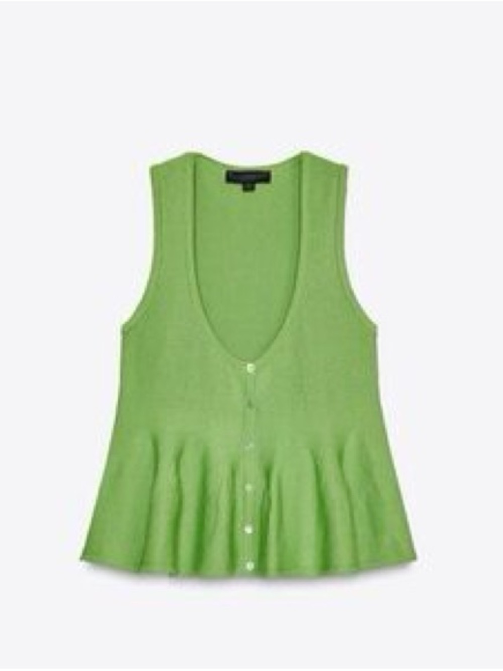 NWT Zara Green Sleeveless Button-Front Peplum Tank Top size S